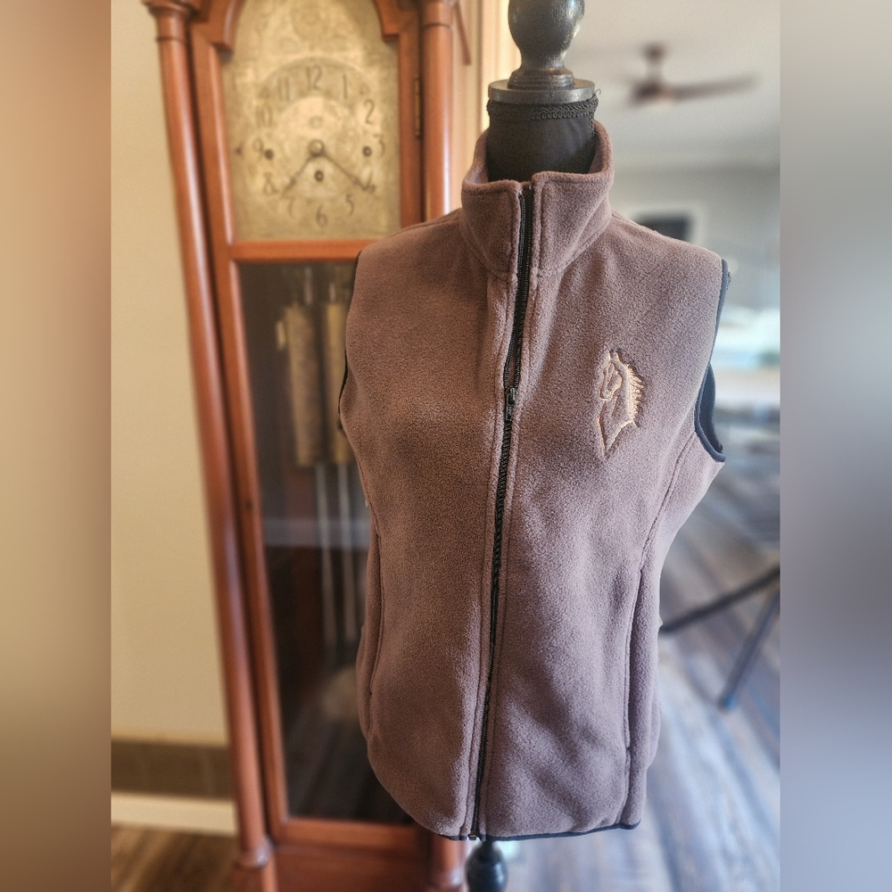Port Authority brown vest, embellished with gold horse,  size medium